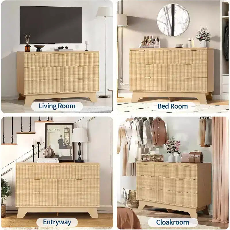 Comò da camera da letto con cassetti da 47 pollici, toletta moderna medievale con maniglia dorata, mobile per medicazioni scanalato, mobiletto contenitore in rovere