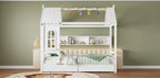 Letto per Bambini a Casa su Piattaforma in Legno Massello Twin/Full con Cassetti/Ripiani Portaoggetti, Design a Finestra Infantile