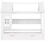 Letto per Bambini a Casa su Piattaforma in Legno Massello Twin/Full con Cassetti/Ripiani Portaoggetti, Design a Finestra Infantile
