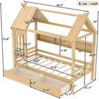 Letto per Bambini a Casa su Piattaforma in Legno Massello Twin/Full con Cassetti/Ripiani Portaoggetti, Design a Finestra Infantile