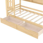 Letto per Bambini a Casa su Piattaforma in Legno Massello Twin/Full con Cassetti/Ripiani Portaoggetti, Design a Finestra Infantile