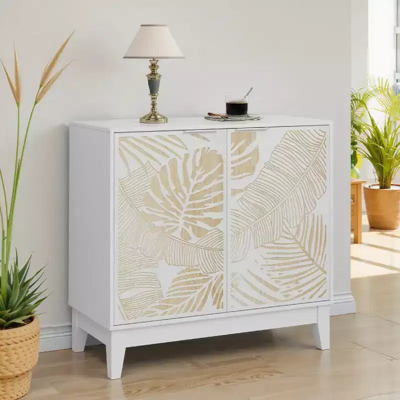 Buffet intagliato con ante accentate da 31,5"W, mobile contenitore decorativo con ripiani regolabili