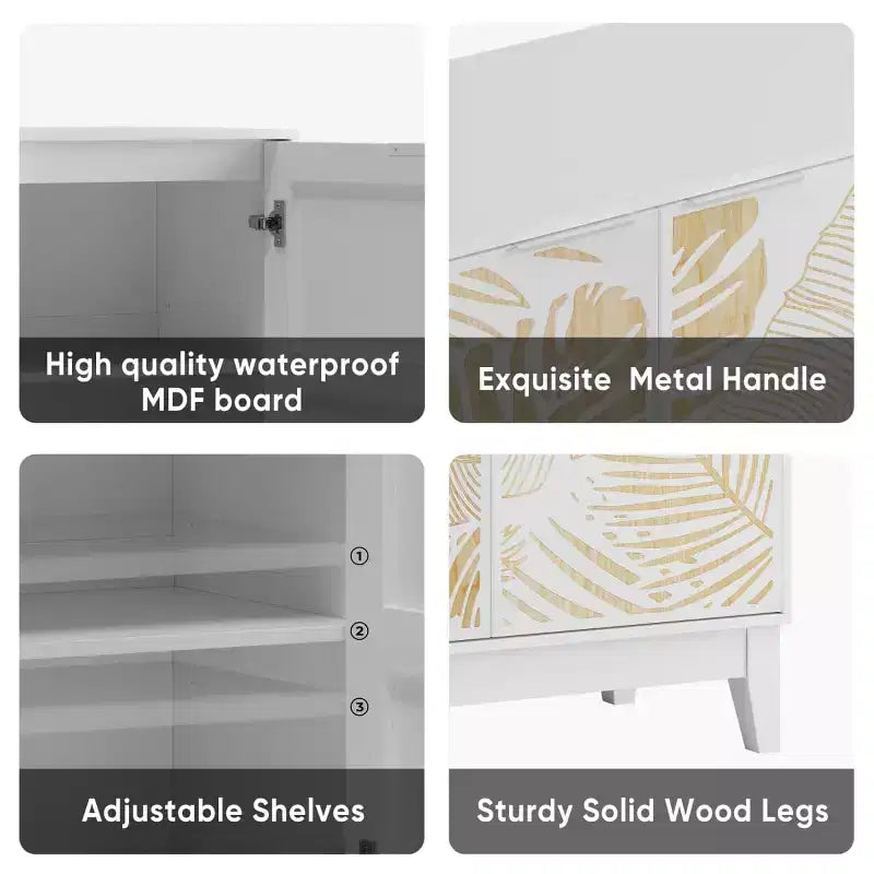 Buffet intagliato con ante accentate da 31,5"W, mobile contenitore decorativo con ripiani regolabili