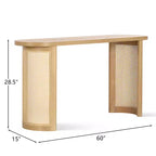Consolle Ovale 60 con Gambe a Piedistallo in Rattan, Tavolino Stretto da Divano, Tavolo Moderno da Ingresso per Corridoio, Soggiorno e Foyer