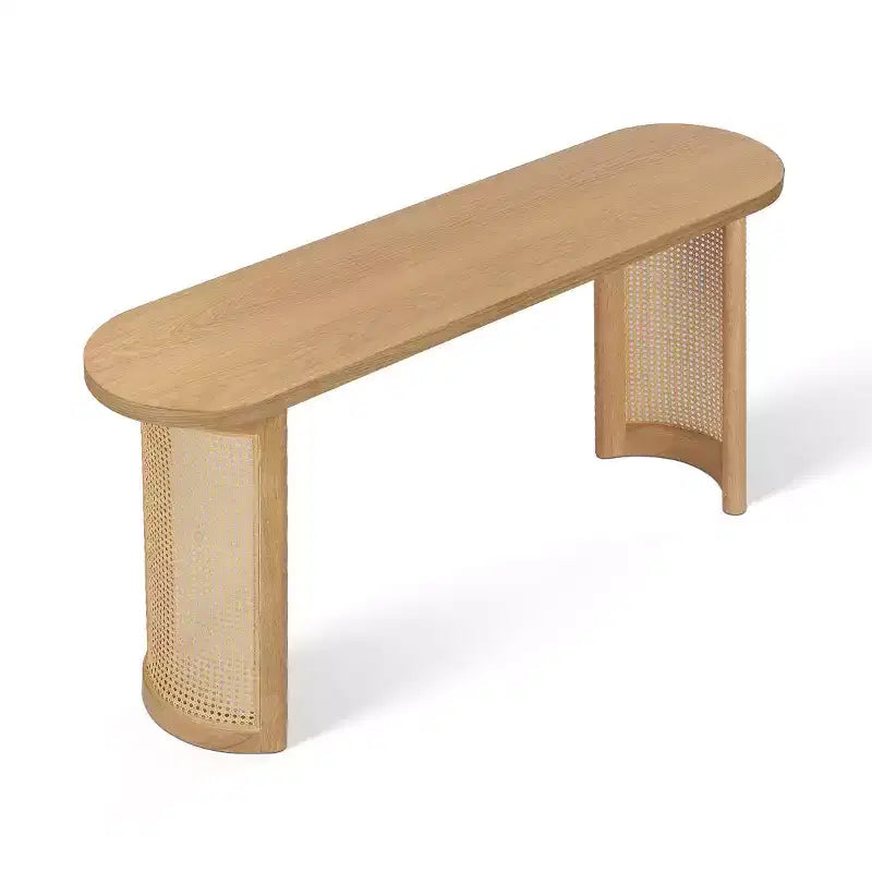 Consolle Ovale 60 con Gambe a Piedistallo in Rattan, Tavolino Stretto da Divano, Tavolo Moderno da Ingresso per Corridoio, Soggiorno e Foyer