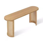Consolle Ovale 60 con Gambe a Piedistallo in Rattan, Tavolino Stretto da Divano, Tavolo Moderno da Ingresso per Corridoio, Soggiorno e Foyer