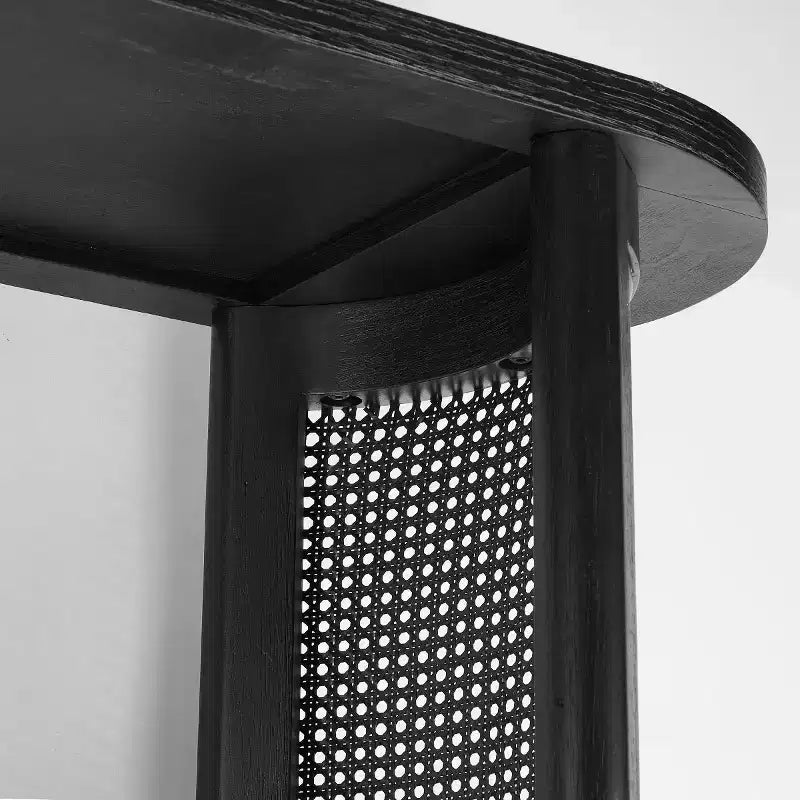 Consolle Ovale 60 con Gambe a Piedistallo in Rattan, Tavolino Stretto da Divano, Tavolo Moderno da Ingresso per Corridoio, Soggiorno e Foyer