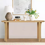 Consolle Ovale 60 con Gambe a Piedistallo in Rattan, Tavolino Stretto da Divano, Tavolo Moderno da Ingresso per Corridoio, Soggiorno e Foyer