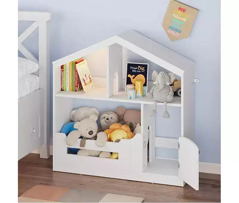 Libreria per bambini, organizer portaoggetti per giocattoli, libreria in legno per bambini con luce con sensore di movimento, libreria a forma di casa delle bambole per cameretta dei bambini
