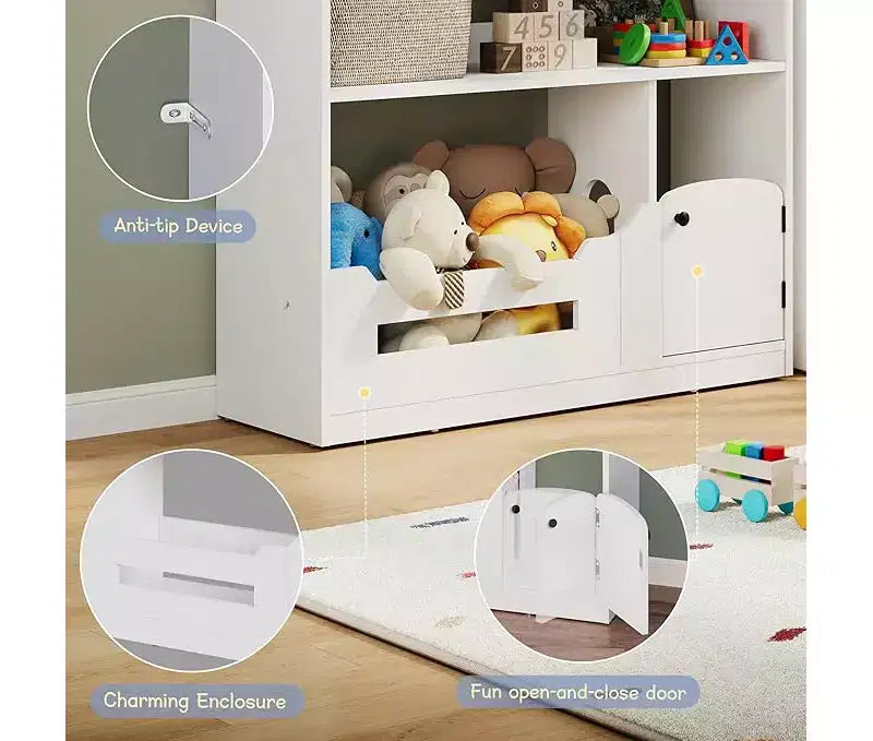 Libreria per bambini, organizer portaoggetti per giocattoli, libreria in legno per bambini con luce con sensore di movimento, libreria a forma di casa delle bambole per cameretta dei bambini