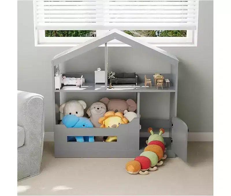 Libreria per bambini, organizer portaoggetti per giocattoli, libreria in legno per bambini con luce con sensore di movimento, libreria a forma di casa delle bambole per cameretta dei bambini