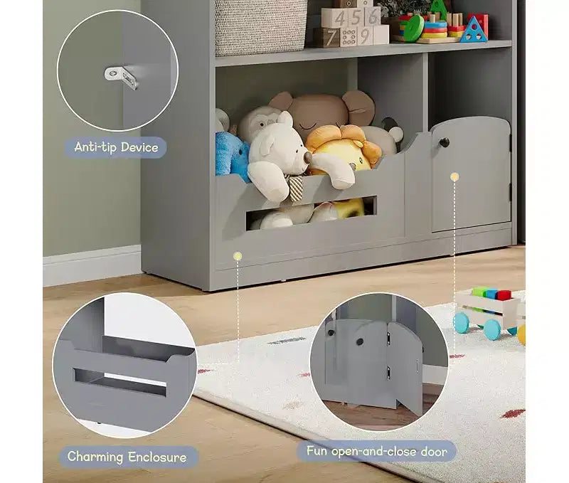 Libreria per bambini, organizer portaoggetti per giocattoli, libreria in legno per bambini con luce con sensore di movimento, libreria a forma di casa delle bambole per cameretta dei bambini