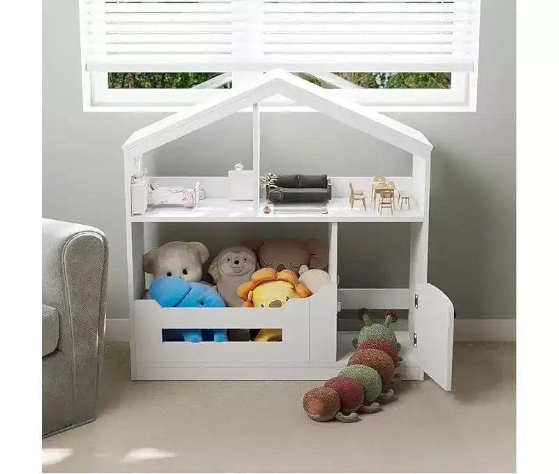 Libreria per bambini, organizer portaoggetti per giocattoli, libreria in legno per bambini con luce con sensore di movimento, libreria a forma di casa delle bambole per cameretta dei bambini