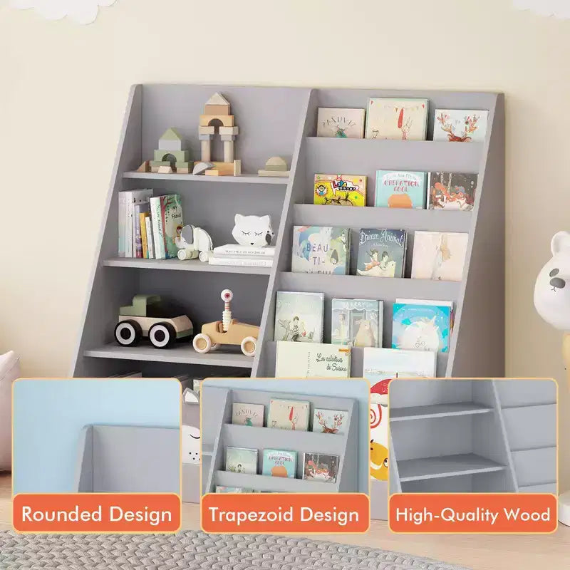 Libreria Moderna per Bambini, Scaffale Multifunzionale in Legno con Ripiani Espositivi, Scaffali Espositivi per Camera da Letto, Soggiorno, Sala Giochi