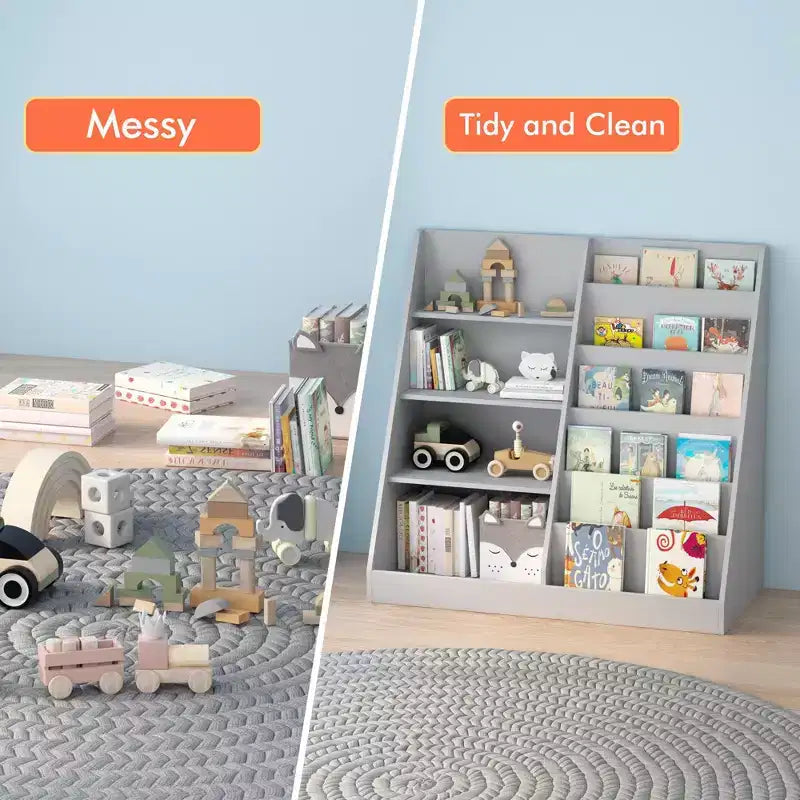Libreria Moderna per Bambini, Scaffale Multifunzionale in Legno con Ripiani Espositivi, Scaffali Espositivi per Camera da Letto, Soggiorno, Sala Giochi