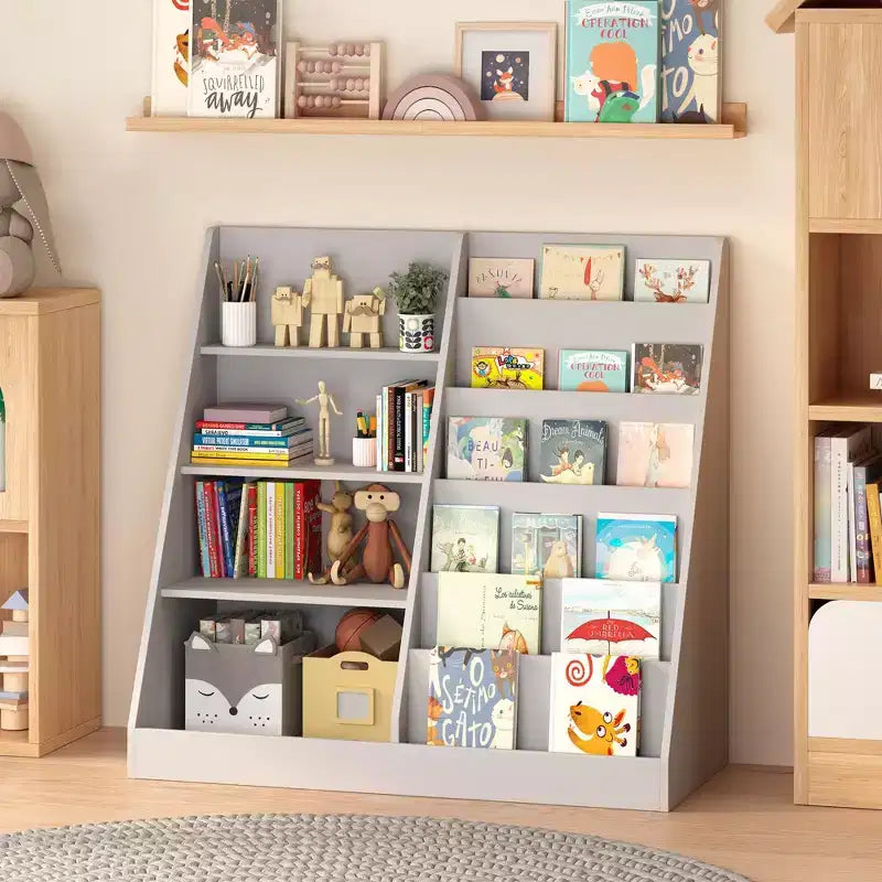 Libreria Moderna per Bambini, Scaffale Multifunzionale in Legno con Ripiani Espositivi, Scaffali Espositivi per Camera da Letto, Soggiorno, Sala Giochi