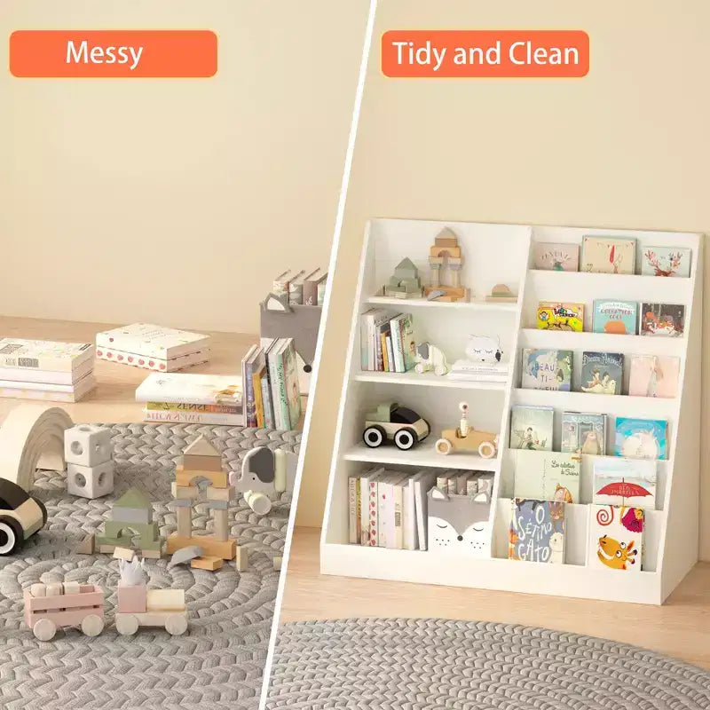 Libreria Moderna per Bambini, Scaffale Multifunzionale in Legno con Ripiani Espositivi, Scaffali Espositivi per Camera da Letto, Soggiorno, Sala Giochi