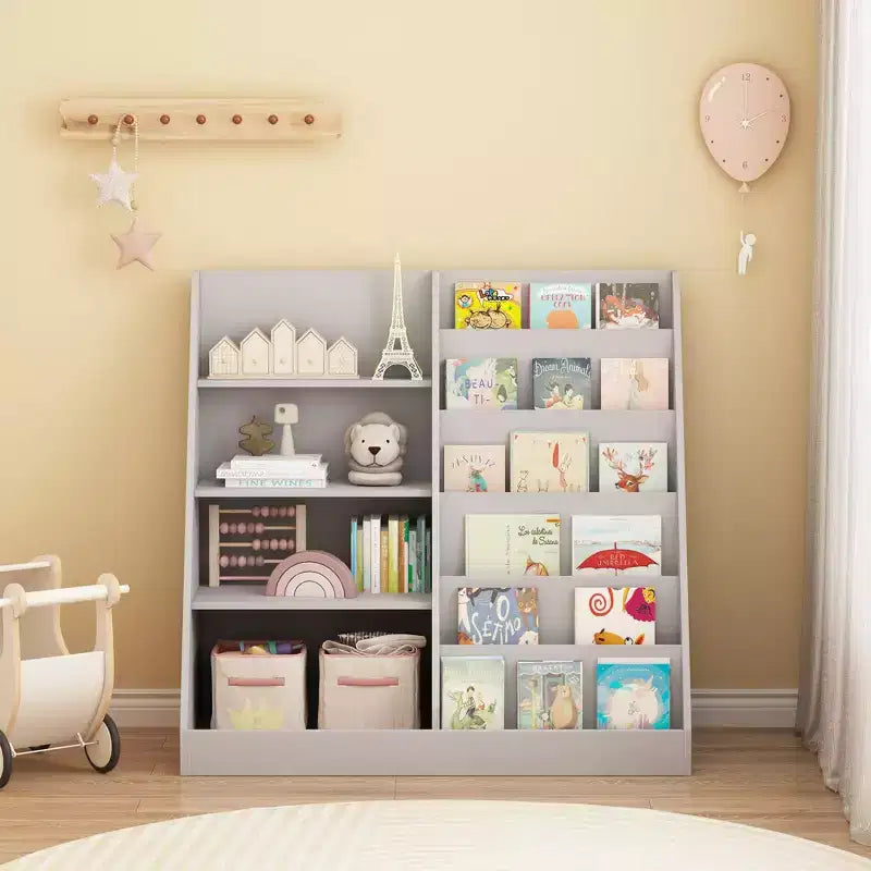 Libreria Moderna per Bambini, Scaffale Multifunzionale in Legno con Ripiani Espositivi, Scaffali Espositivi per Camera da Letto, Soggiorno, Sala Giochi