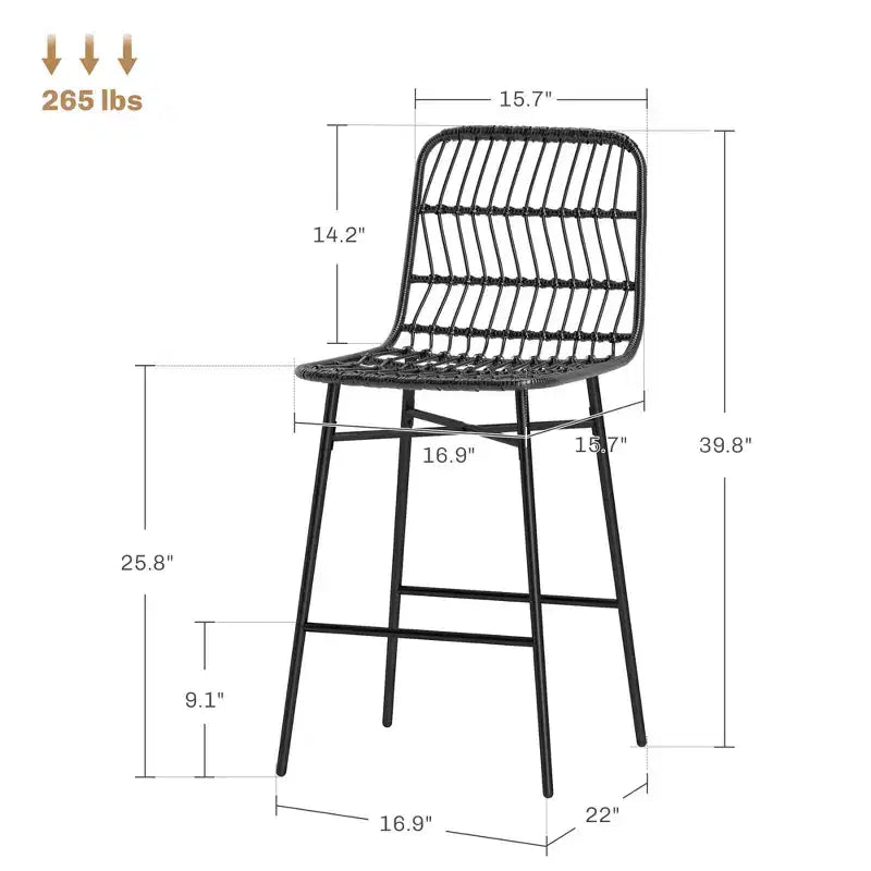 Sgabelli da Bar in Rattan, Set da 2, Sgabelli da 66 cm con Schienale, Sedie da Bar per Isola della Cucina