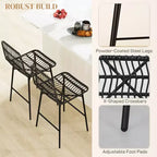 Sgabelli da Bar in Rattan, Set da 2, Sgabelli da 66 cm con Schienale, Sedie da Bar per Isola della Cucina