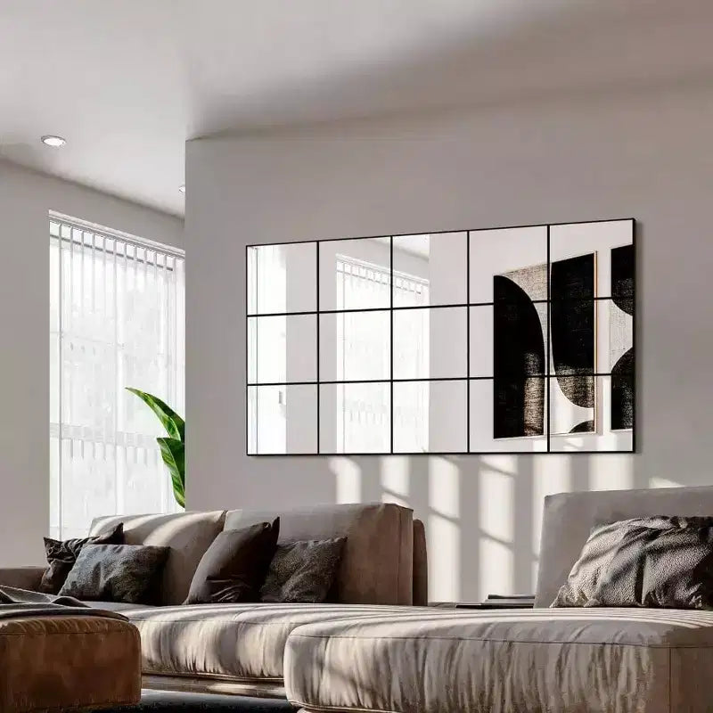 Specchio da parete con cornice in metallo nero, 71 x 140 cm, per camera da letto, soggiorno, ingresso, decorativo, a forma di finestra, da parete