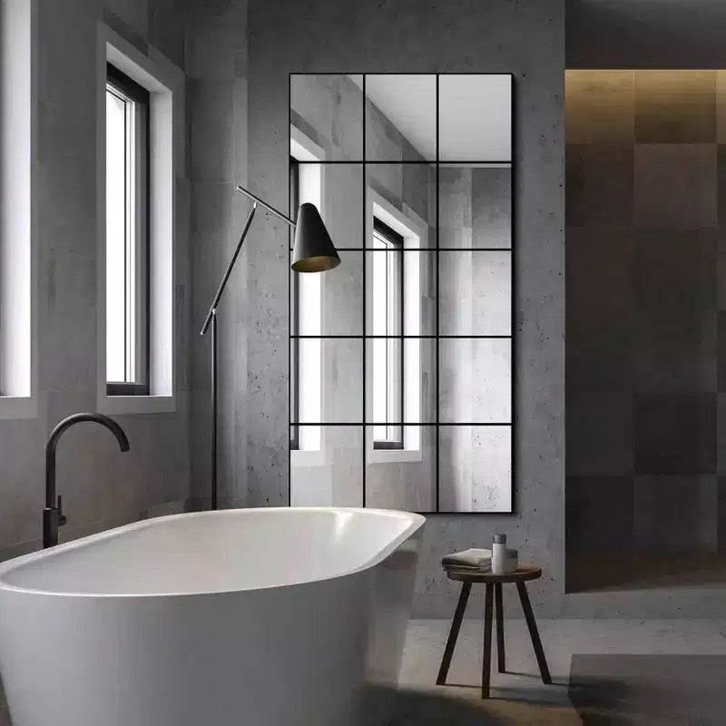 Specchio da parete con cornice in metallo nero, 71 x 140 cm, per camera da letto, soggiorno, ingresso, decorativo, a forma di finestra, da parete