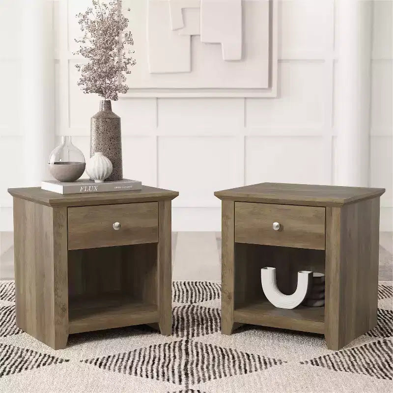 Comodini Moderni con 1 Cassetto e Vano a Giorno, Set da 2, 49 L x 43 P x 53 A cm