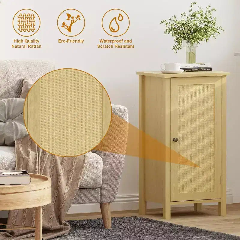 Comodino Modern Farmhouse, Comodino Boho da 40 cm con Cassetto, Tavolino Contenitore in Legno con Gambe Robuste per Camera da Letto, Soggiorno