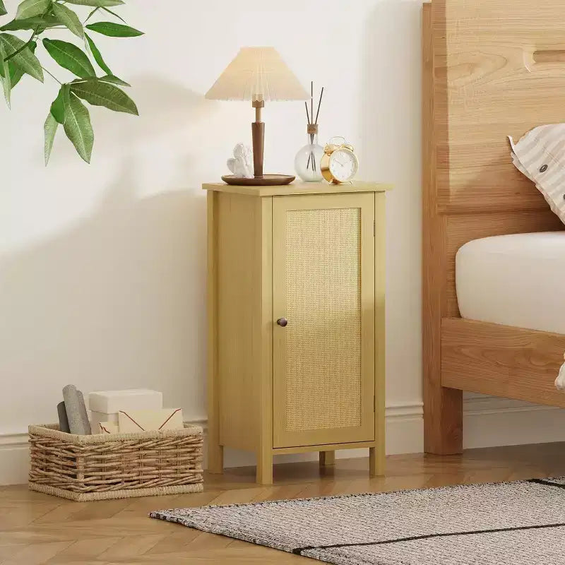 Comodino Modern Farmhouse, Comodino Boho da 40 cm con Cassetto, Tavolino Contenitore in Legno con Gambe Robuste per Camera da Letto, Soggiorno