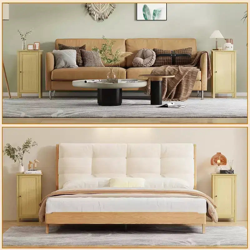 Comodino Modern Farmhouse, Comodino Boho da 40 cm con Cassetto, Tavolino Contenitore in Legno con Gambe Robuste per Camera da Letto, Soggiorno
