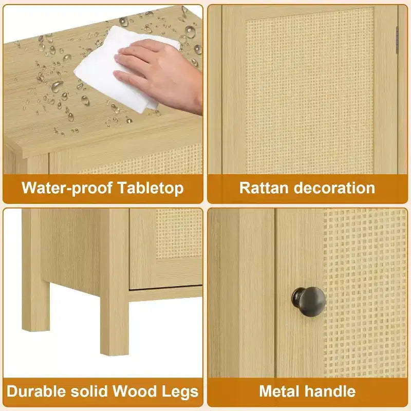 Comodino Modern Farmhouse, Comodino Boho da 40 cm con Cassetto, Tavolino Contenitore in Legno con Gambe Robuste per Camera da Letto, Soggiorno