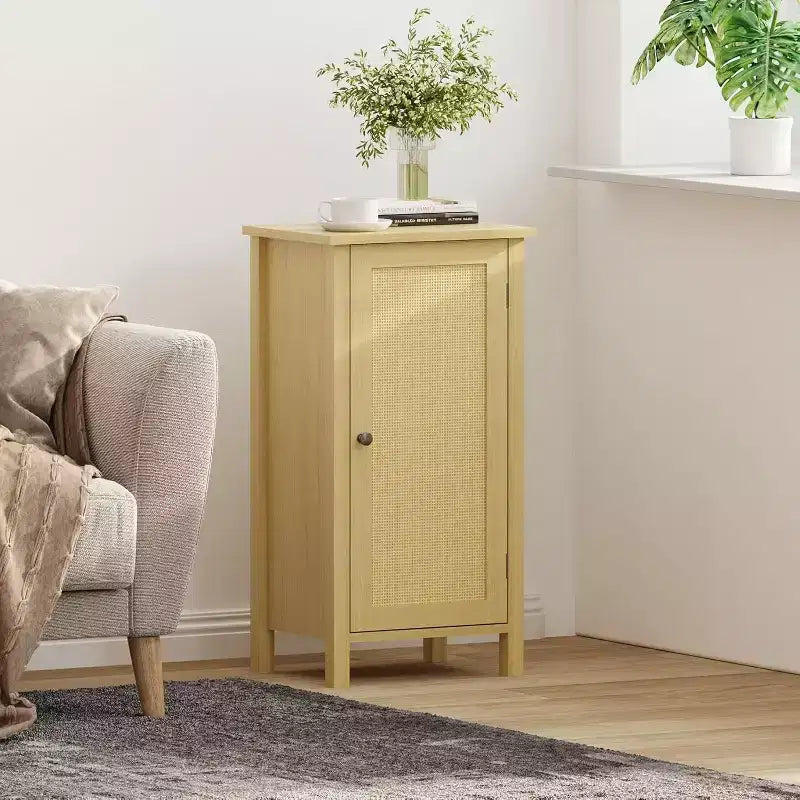 Comodino Modern Farmhouse, Comodino Boho da 40 cm con Cassetto, Tavolino Contenitore in Legno con Gambe Robuste per Camera da Letto, Soggiorno