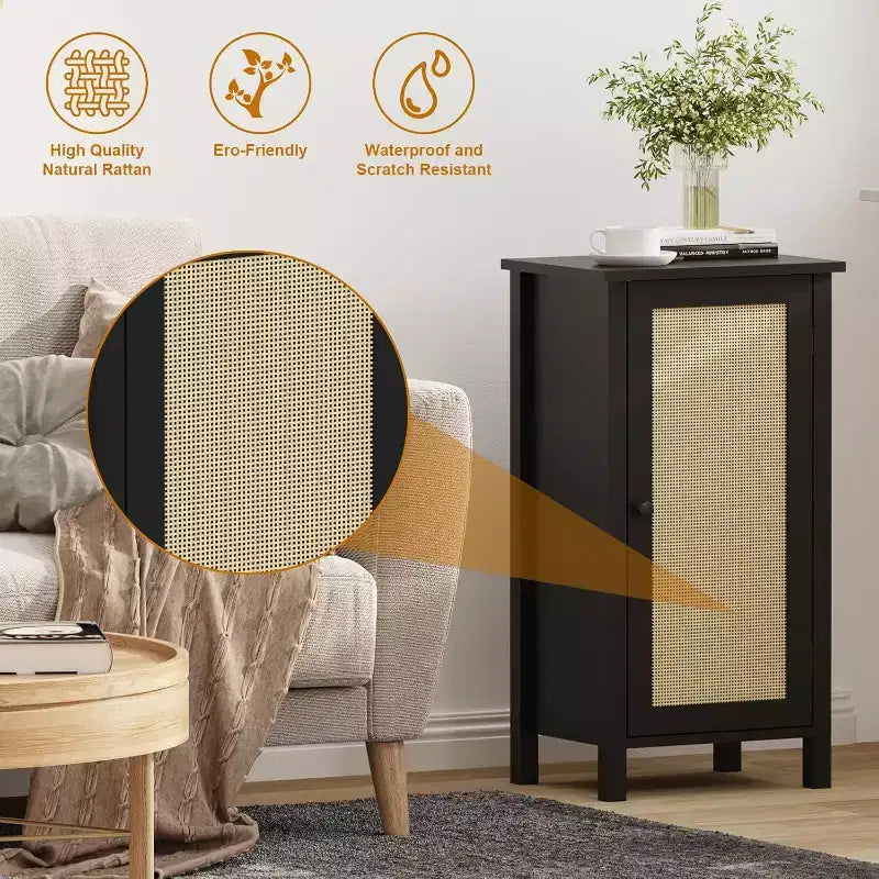 Comodino Modern Farmhouse, Comodino Boho da 40 cm con Cassetto, Tavolino Contenitore in Legno con Gambe Robuste per Camera da Letto, Soggiorno