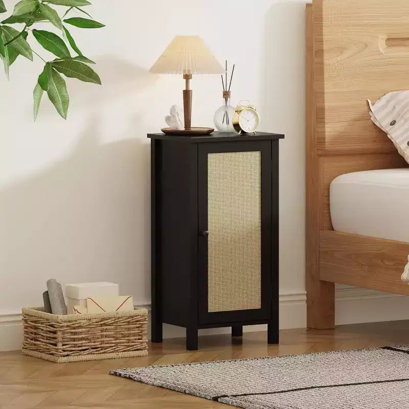 Comodino Modern Farmhouse, Comodino Boho da 40 cm con Cassetto, Tavolino Contenitore in Legno con Gambe Robuste per Camera da Letto, Soggiorno