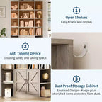 Libreria in Legno a 6 Ripiani Alta 190,5 cm con Armadietto e Ante, Ampia Scaffalatura Contenitore e Espositiva Grigia per Camera da Letto, Soggiorno, Ufficio
