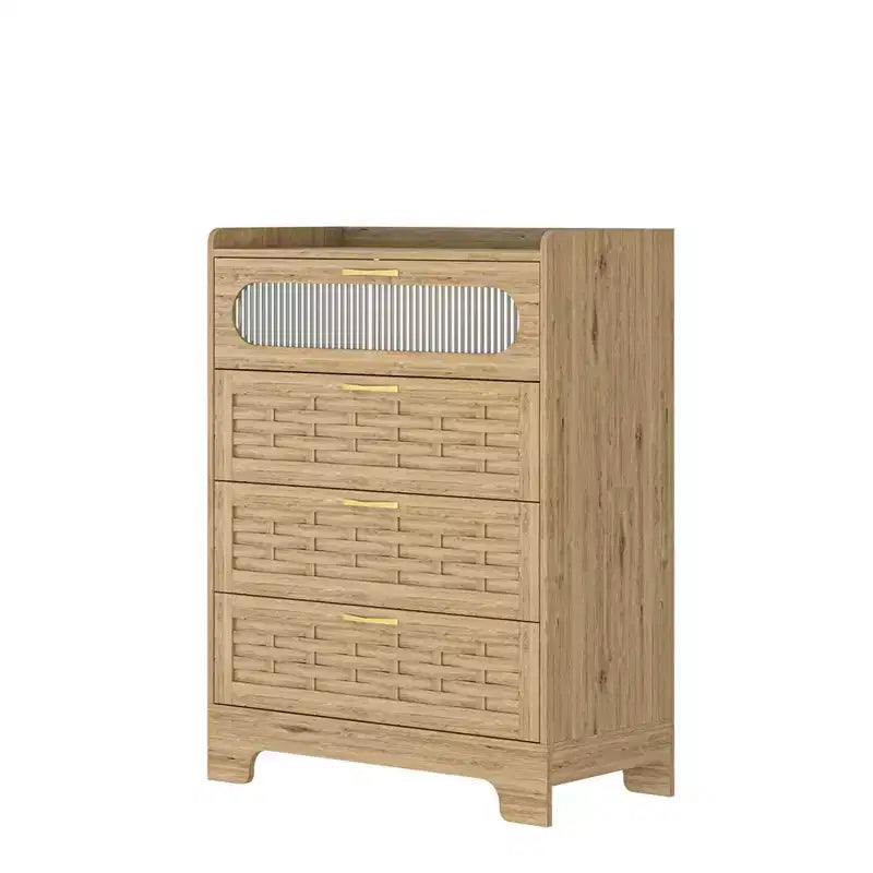 Comò a 4 cassetti per camera da letto, Comò in legno con rattan, Comò alti e cassettiere ampie, Comò per armadio da camera da letto, Legno