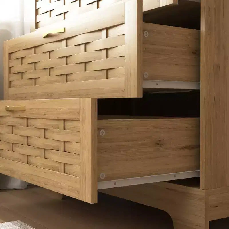 Comò a 4 cassetti per camera da letto, Comò in legno con rattan, Comò alti e cassettiere ampie, Comò per armadio da camera da letto, Legno