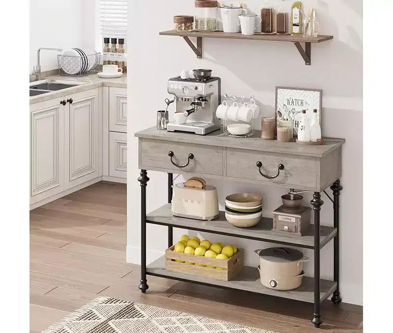 Tavolino Console Piccolo da Ingresso con 3 Cassetti, Tavolino Stretto da Divano con Ripiani Portaoggetti per Salotto, Corridoio, Camera da Letto