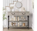 Tavolino Console Piccolo da Ingresso con 3 Cassetti, Tavolino Stretto da Divano con Ripiani Portaoggetti per Salotto, Corridoio, Camera da Letto