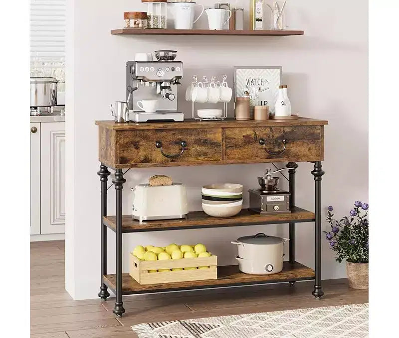 Tavolino Console Piccolo da Ingresso con 3 Cassetti, Tavolino Stretto da Divano con Ripiani Portaoggetti per Salotto, Corridoio, Camera da Letto