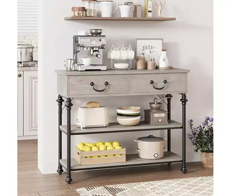 Tavolino Console Piccolo da Ingresso con 3 Cassetti, Tavolino Stretto da Divano con Ripiani Portaoggetti per Salotto, Corridoio, Camera da Letto