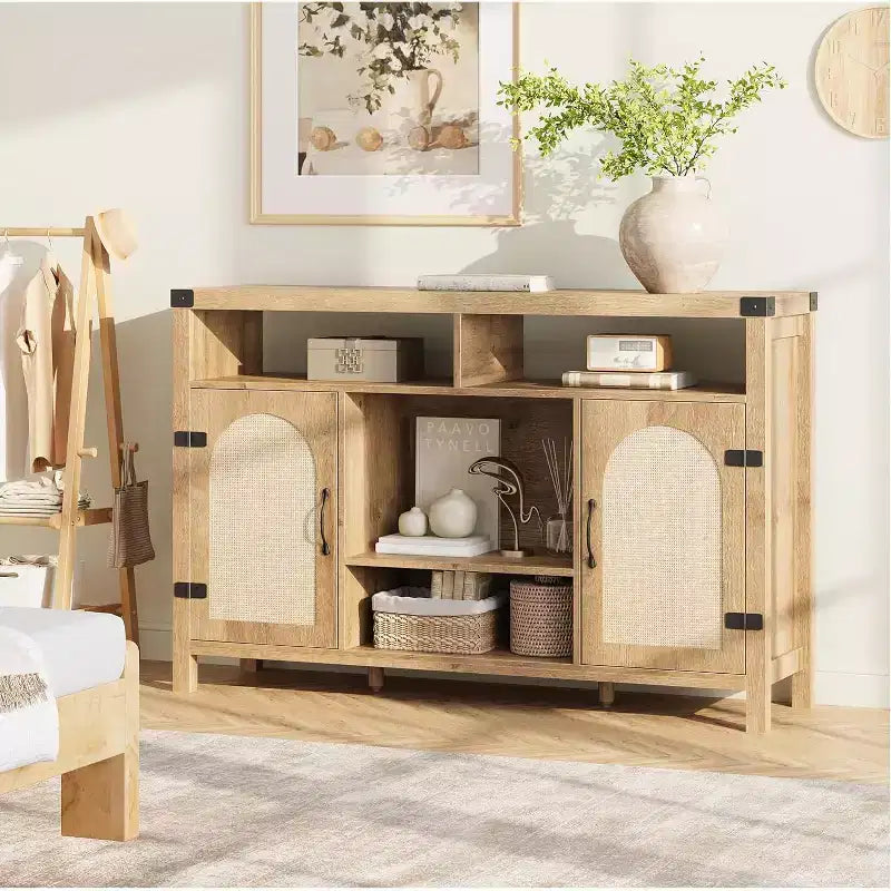 Mobile TV in stile moderno rustico per televisori da 75 pollici, mobile TV in legno con credenza, tavolo consolle porta TV per soggiorno