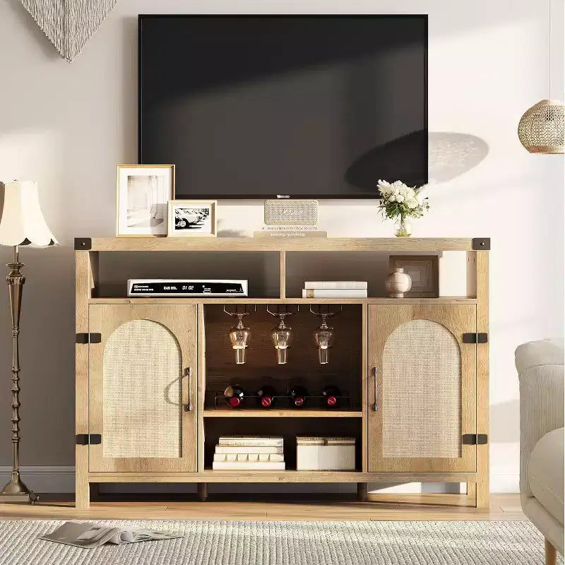Mobile TV in stile moderno rustico per televisori da 75 pollici, mobile TV in legno con credenza, tavolo consolle porta TV per soggiorno