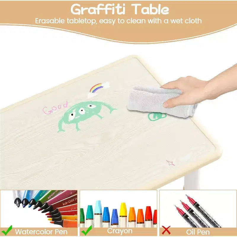 Set Tavolo e 6 Sedie per Bambini, Tavolo per Bambini Regolabile in Altezza, Scrivania Graffiti, Tavolo da Studio per Bambini per 6 Posti per Asilo Nido Casa Scuola Materna per Età 2-10 Anni