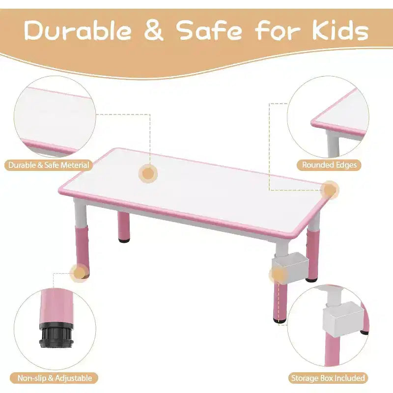 Set Tavolo e 6 Sedie per Bambini, Tavolo per Bambini Regolabile in Altezza, Scrivania Graffiti, Tavolo da Studio per Bambini per 6 Posti per Asilo Nido Casa Scuola Materna per Età 2-10 Anni