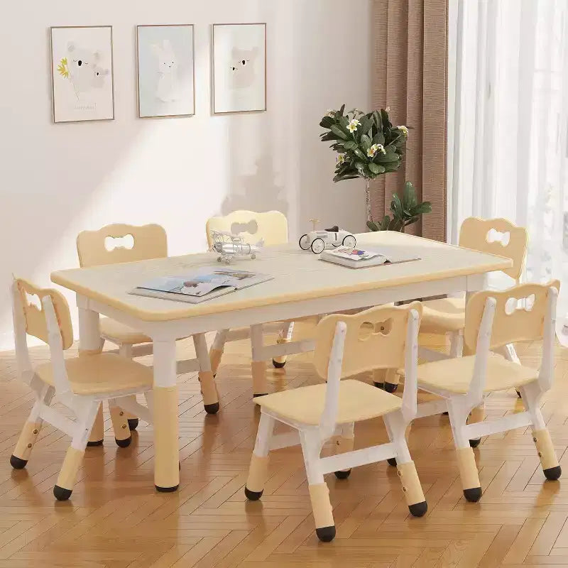 Set Tavolo e 6 Sedie per Bambini, Tavolo per Bambini Regolabile in Altezza, Scrivania Graffiti, Tavolo da Studio per Bambini per 6 Posti per Asilo Nido Casa Scuola Materna per Età 2-10 Anni