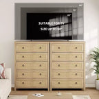 Cassettiera in Rattan per Camera da Letto con 5 Cassetti, Comò Alto 45'' con Grandi Cassetti e Ampio Armadietto per Vestiti, Cassettiera in Legno per Camera da Letto, Porta TV