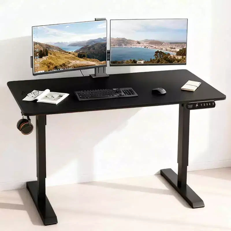 Scrivania elettrica regolabile in altezza per casa e ufficio, tavolo per computer, tavolo moderno di lusso, scrivania elevabile da 55", nera