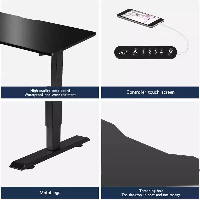 Scrivania elettrica regolabile in altezza per casa e ufficio, tavolo per computer, tavolo moderno di lusso, scrivania elevabile da 55", nera