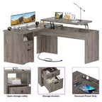 Scrivania per computer con piano sollevabile da 56'' con cassetti e prese di corrente